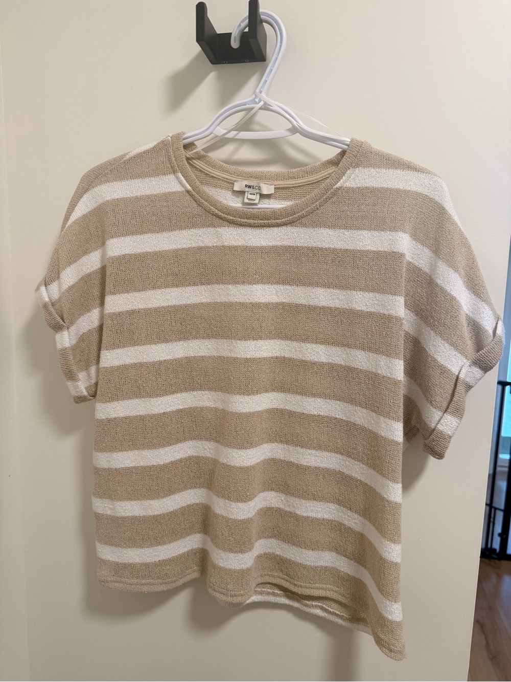 RW&CO. Beige and White Striped Knit Tee